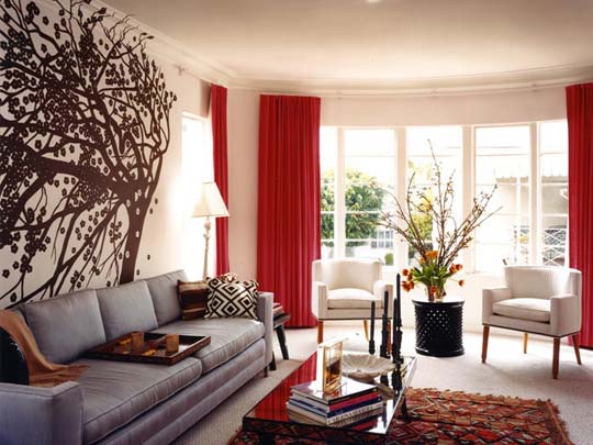 彰显现代的红白客厅设计