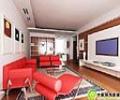 红色沙发客厅电视墙