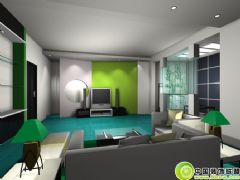 绿色电视背景墙烘托的客厅现代客厅装修图片