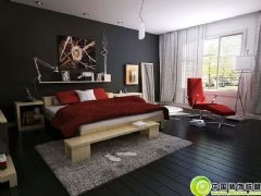 现代中式黑色地板卧室设计图片中式卧室装修图片