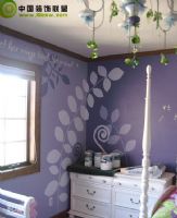 美丽花草手绘背景墙 扮靓儿童房色彩天空现代风格儿童房装修图片