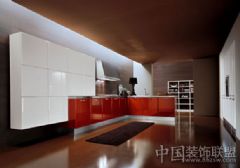 红色系厨房设计欣赏现代厨房装修图片
