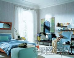 纯美蓝色家装 如水般纯净安然混搭风格卧室装修图片