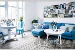 纯美蓝色家装 如水般纯净安然混搭风格客厅装修图片