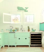清爽淡蓝色  海洋风小别墅地中海风格厨房装修图片