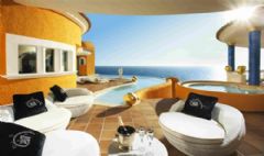 明亮的橙色西班牙临海别墅现代风格阳台装修图片