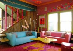 鲜艳夺目的彩色混搭出的独特世界混搭客厅装修图片