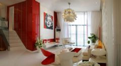 红色艳丽演绎完美婚房现代客厅装修图片