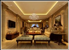 天津430平美式风格别墅美式客厅装修图片