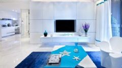 90平米淡蓝色小户型现代客厅装修图片