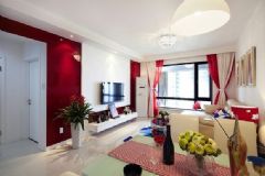 12万全包90平米红色温馨美家现代客厅装修图片