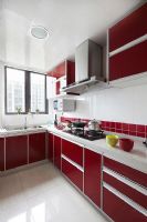 12万全包90平米红色温馨美家现代厨房装修图片
