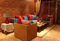 八一小区东南亚风格混搭客厅装修图片
