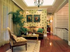 淡雅怡人黄绿色调 简欧风格设计案例简约客厅装修图片