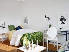 33平米清新单身公寓 给空间一点翠绿色现代卧室装修图片