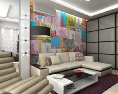 紫色香氛 56平米简约风夫妻小套房简约客厅装修图片