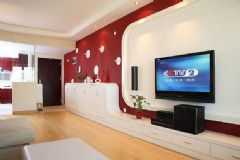 100平简约婚房设计 红白色的时尚清新搭简约客厅装修图片