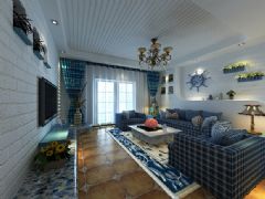 98平米地中海风情 纯洁清新的蓝白搭地中海客厅装修图片
