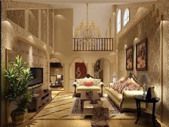 成都尚层装饰别墅装修欧美风格案例效果图（三十）美式客厅装修图片