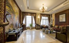 中式风格豪华复式设计效果图中式客厅装修图片
