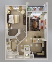 一居室户型3D布局设计方案现代客厅装修图片