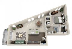 一居室户型3D布局设计方案现代客厅装修图片