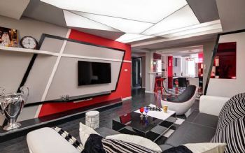 112平现代风打造红黑撞色案例现代客厅装修图片
