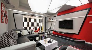 112平现代风打造红黑撞色案例现代客厅装修图片