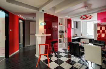 112平现代风打造红黑撞色案例现代厨房装修图片