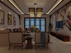昆明呈贡新区滇池新城博湾140平方米中式风格中户型平层现代客厅装修图片