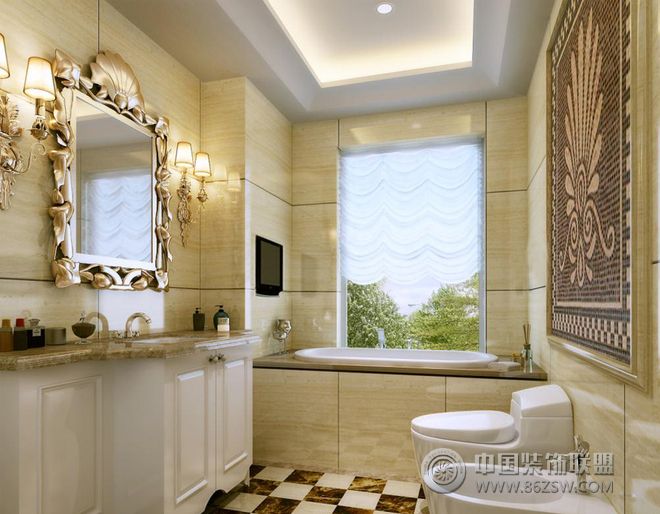 新古典卫生间浴缸装修案例古典风格卫生间装修效果图