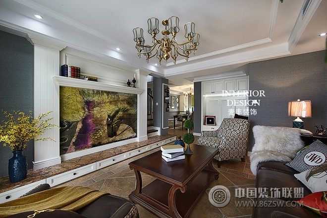 美式简约电视背景墙设计美式风格客厅装修效果图