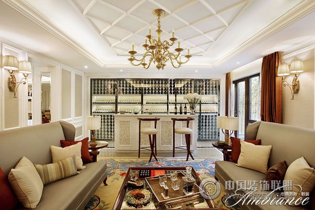 美式别墅吧台设计案例美式风格客厅装修效果图