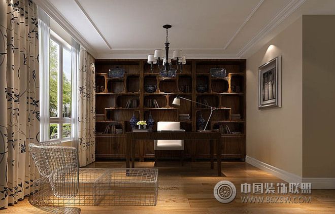 新中式书房书柜设计图中式风格书房装修效果图