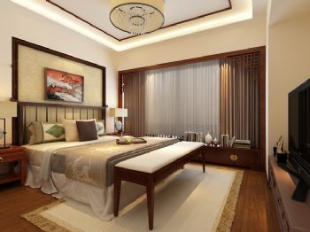 新中式一居室设计案例中式卧室装修图片