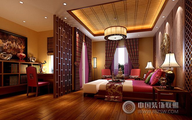 东南亚卧室隔断设计案例东南亚风格卧室装修效果图