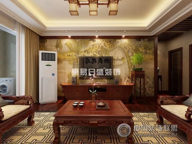 中式电视背景墙设计案例中式风格客厅装修效果图