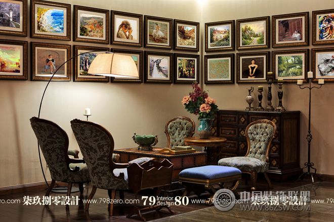 古典别墅照片墙设计古典风格餐厅装修效果图