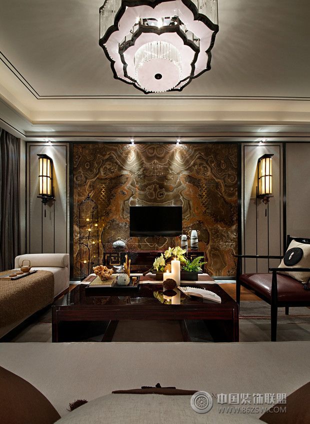 中式电视背景墙设计中式风格客厅装修效果图