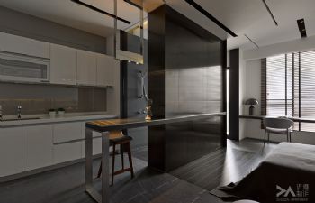 暗色调青年公寓装修案例现代厨房装修图片