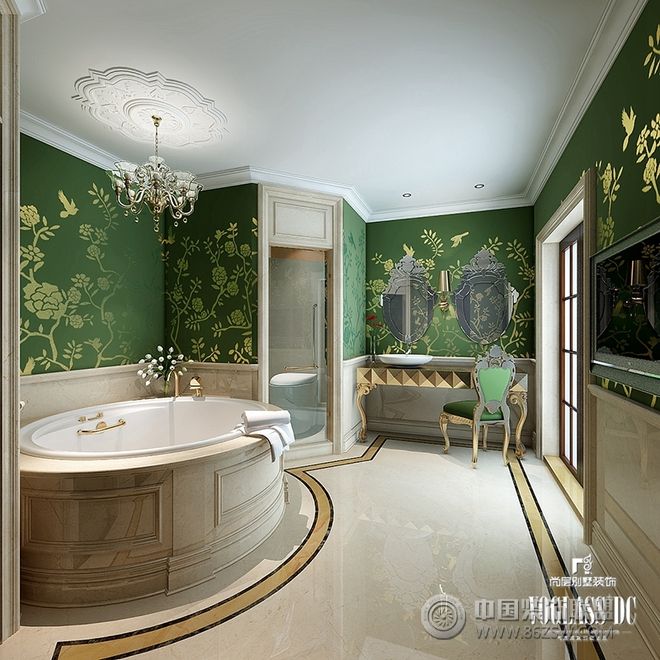 新古典卫浴壁纸效果图混搭风格卫生间装修效果图