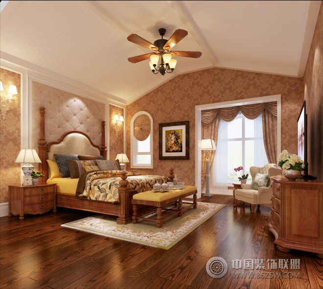 美式别墅卧室设计案例美式风格卧室装修效果图