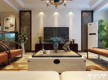 【上海实创装饰】汤臣一号189平简洁大方的新中式复式中式客厅装修图片
