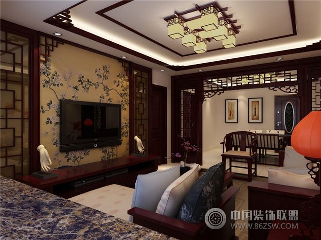 中式古典电视背景墙设计中式风格客厅装修效果图