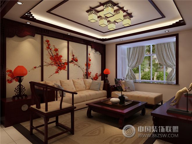 中式沙发背景墙设计案例中式风格客厅装修效果图