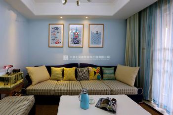 色彩斑斓迎宾路三号89平方两室两厅室内效果图美式客厅装修图片
