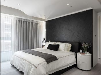 黑白灰冷色调三居装修效果图简约卧室装修图片