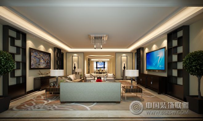 现代中式别墅客厅设计案例中式风格客厅装修效果图