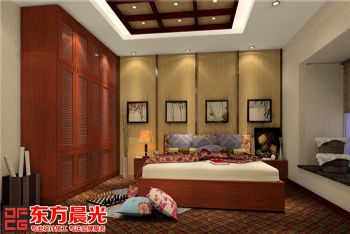 现代四合院别墅设计清新出彩中式卧室装修图片