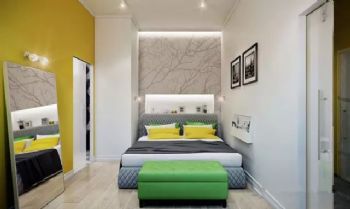 撞色小户型公寓设计案例混搭卧室装修图片